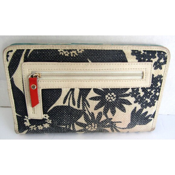 Spartina Daufuskie Island Wallet Black Floral Natural Linen Leather Trim Clutch - Picture 3 of 5